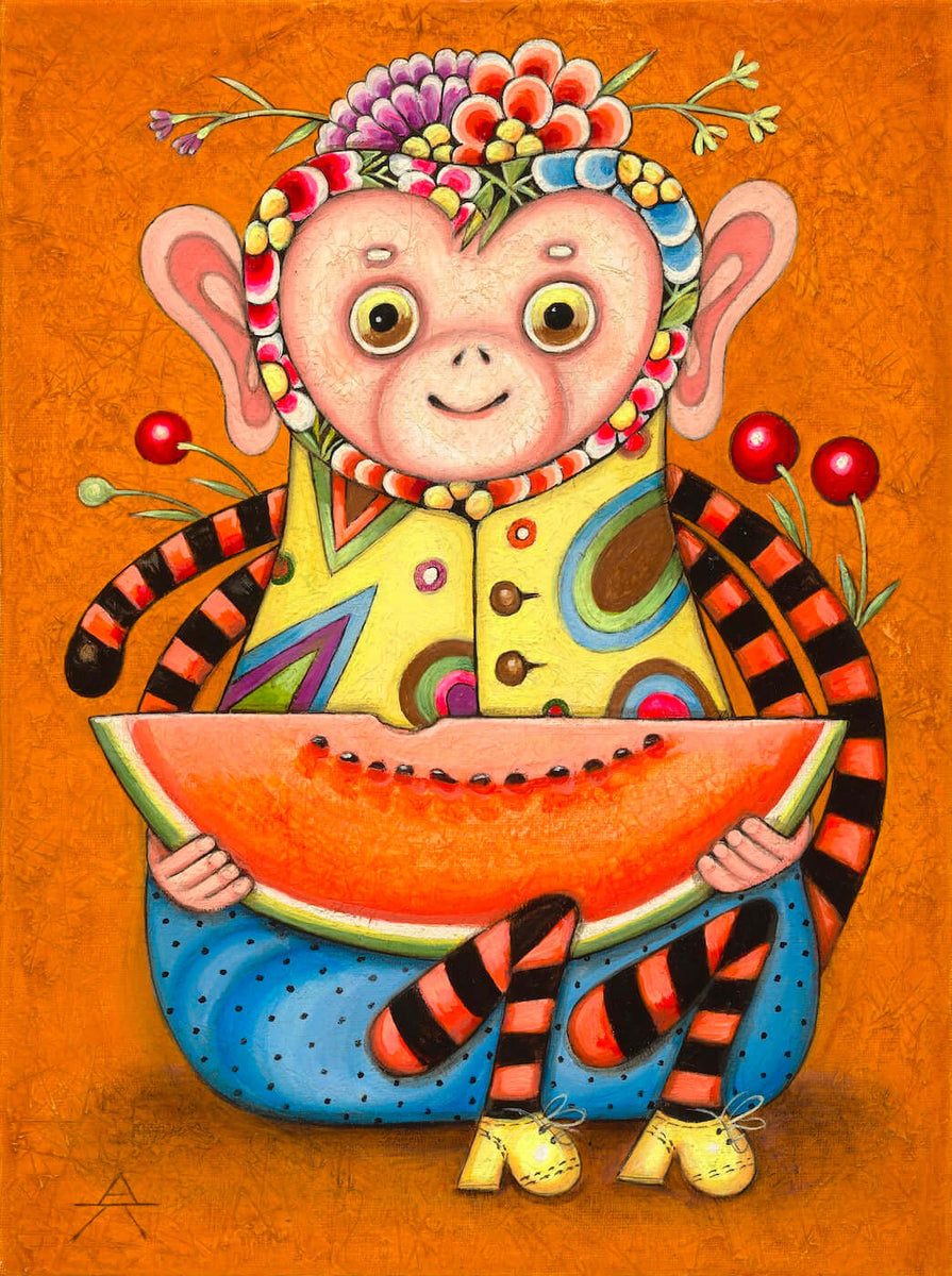 Monkey with a watermelon | Ukrainian Painting, Krutogolova