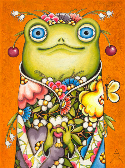 Ukrainian Art for sale. Flower Frog by Alyona Krutogolova, contemporary Ukrainian artist. Only at Art House SF. Oil on canvas.