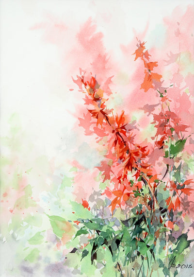 Watercolor garden art for sale by Inna Petrashkevich from Belarus. Salvia September Fire