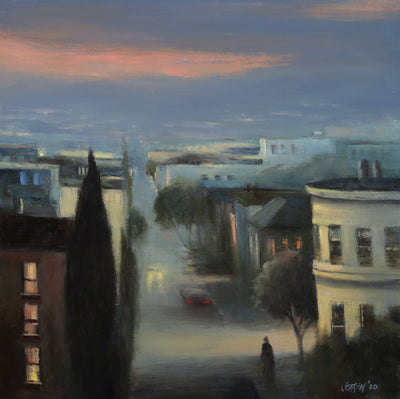San Francisco cityscape art for sale by Carol Jessen.  Old san Francisco and sunset district in the fog