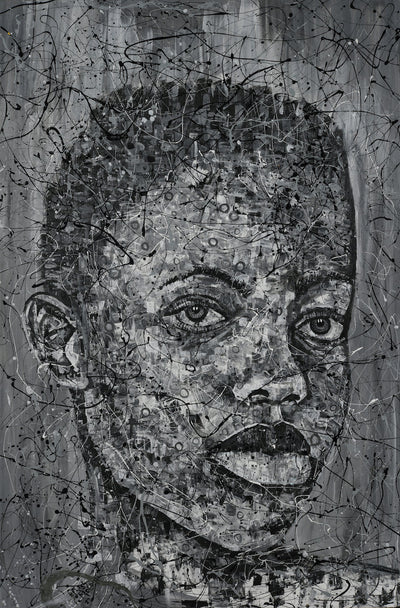 Black and white portrait of an African boy in Johannesburg in South Africa. 