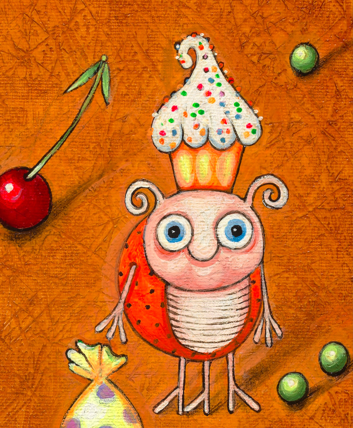 Ladybugs are drinking tea from the family tea set