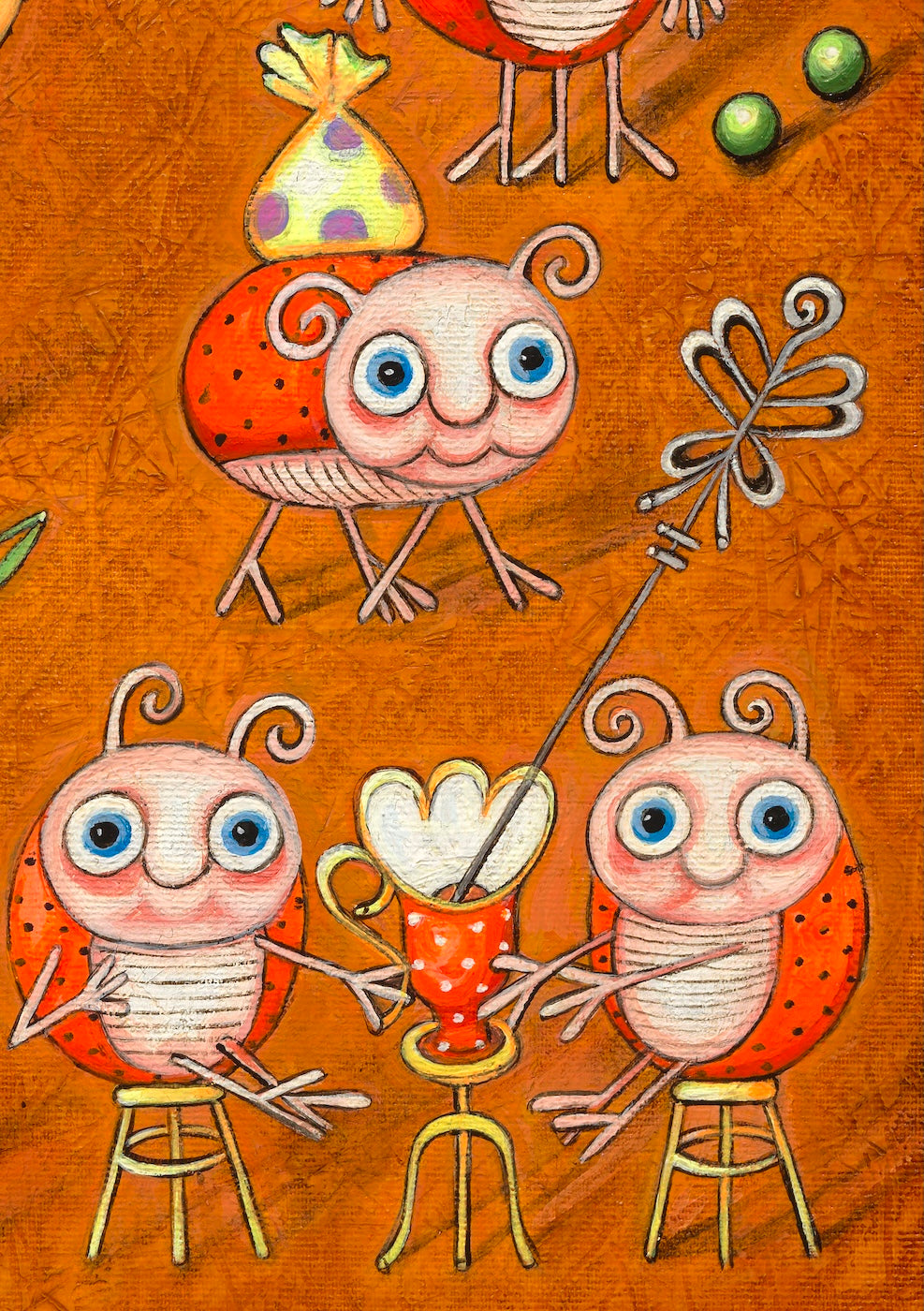 Ladybugs are drinking tea from the family tea set