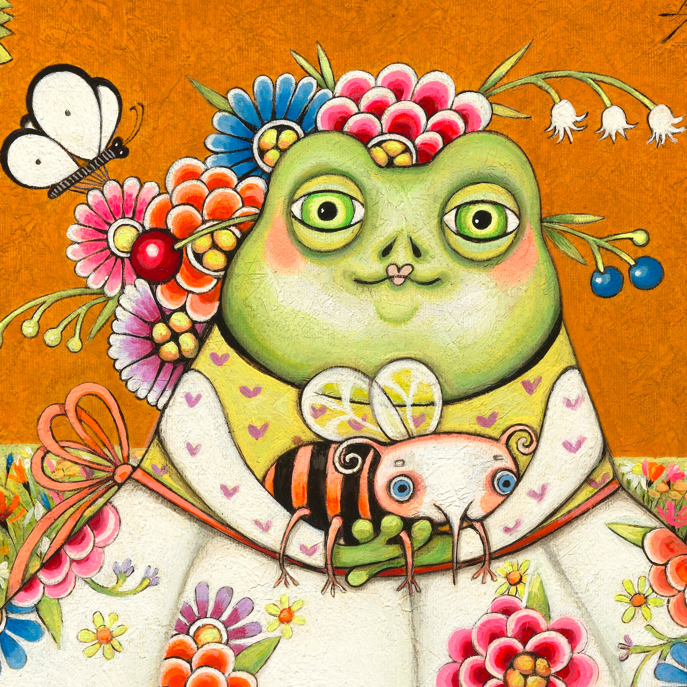 A noble frog with its pet on a walk