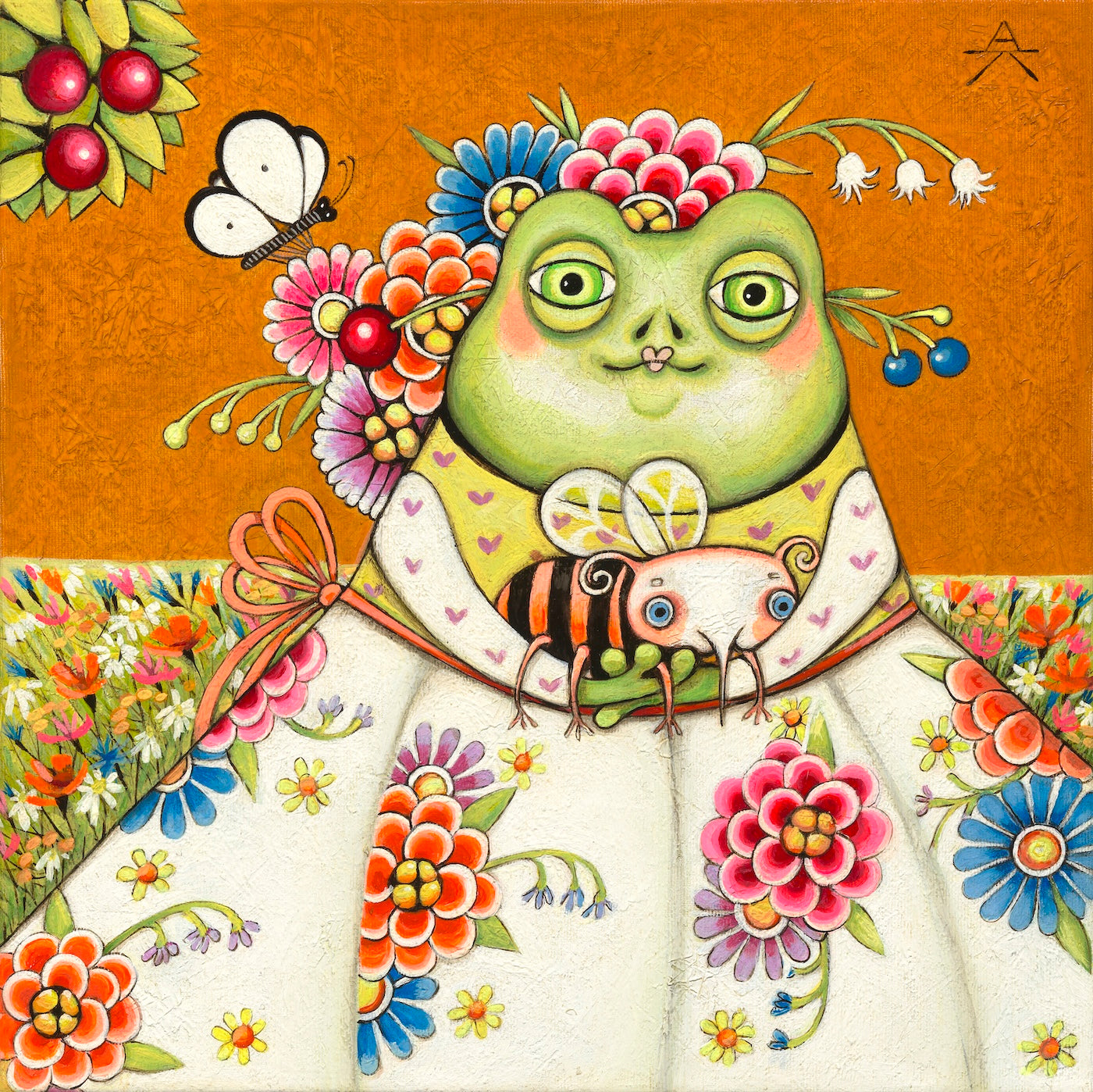 A noble frog with its pet on a walk