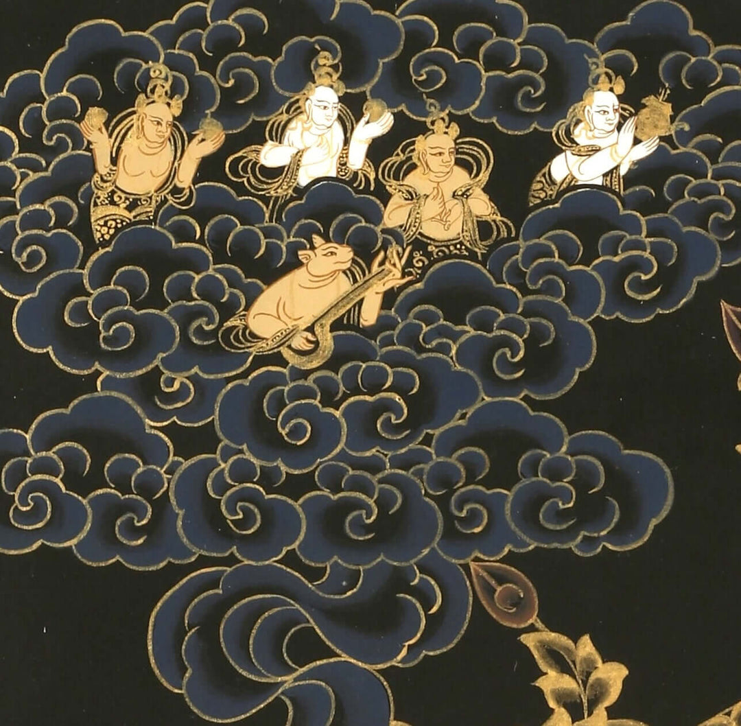 Shakyamuni Buddha Print, Maroon and Gold | Tibetan Thangka