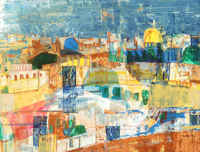 Israeli Art for sale. Jerusalem, Dome of the Rock (Print) by Tavalina, an Israeli contemporary abstract artist. Only at Art House SF. Canvas Print.