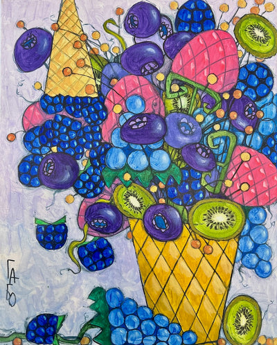 Kazakh Art. Original Kazakh paintings for sale. Cone with a seductive and berry aroma by GaBo Kussainov at Art House SF. Pastel on paper