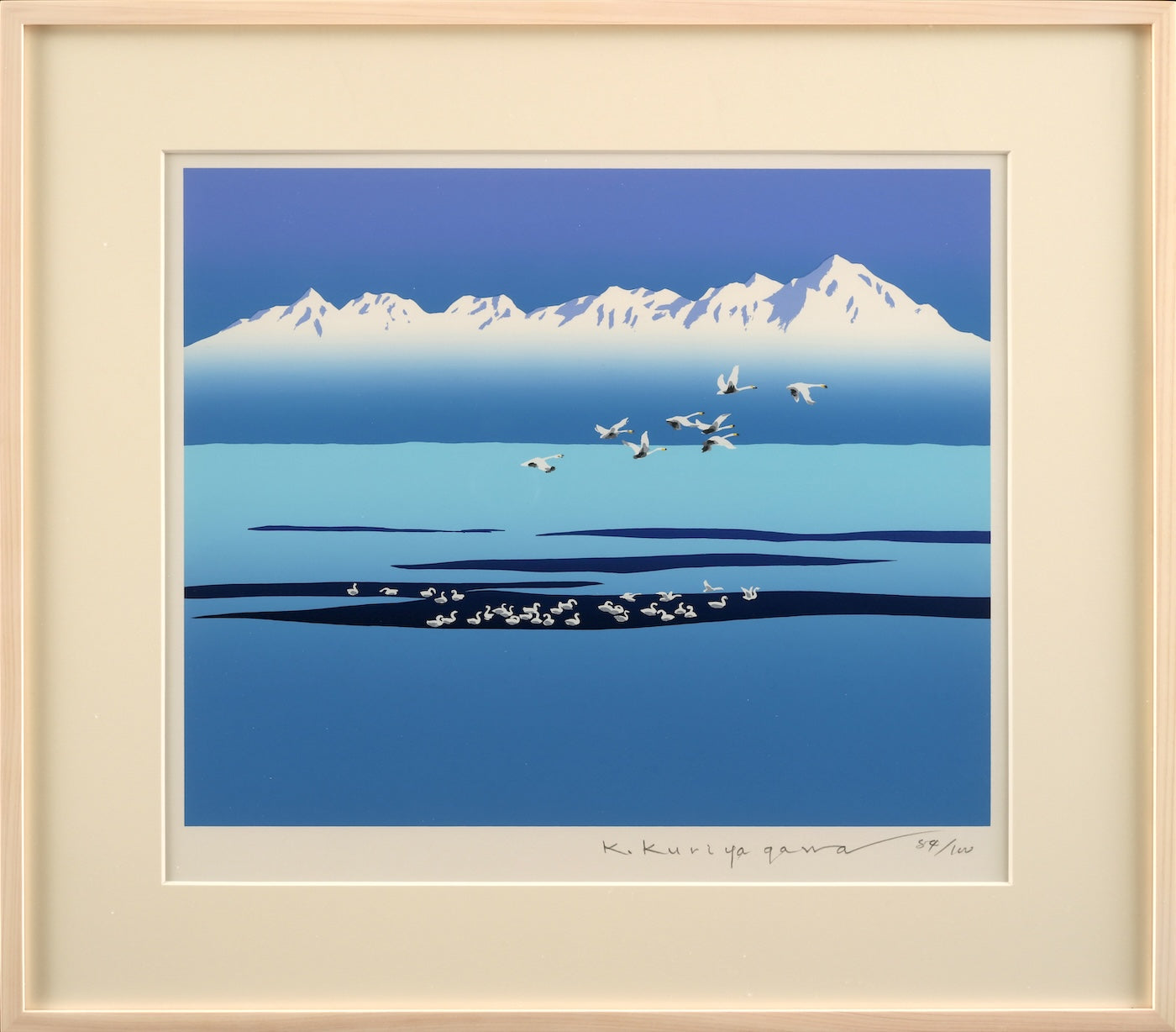 Three White Worlds (Shiretoko Mountain Range) Japanese landscape artwork print by Kenichi Kuriyagawa.