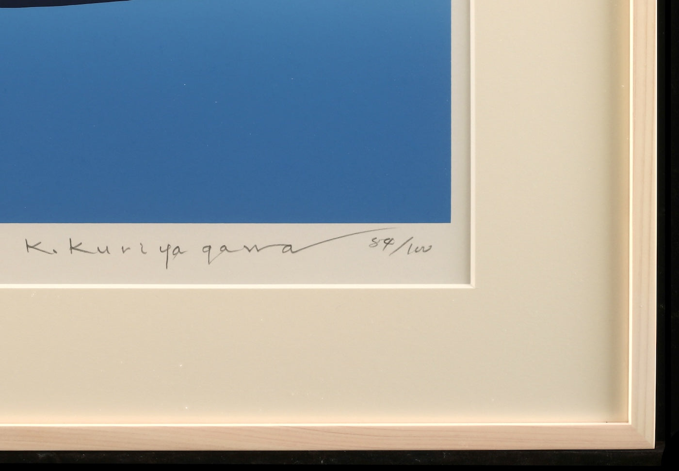 Signature of Kenichi Kuriyagawa on Three White Worlds (Shiretoko Mountain Range) silkscreen print, limited edition 56/100.