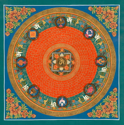 Mantra Mandala by Nepalese Master Thangka artist Tashi Gurung from Upper Mustang, Nepal. Framed and ships from San Francisco, CA