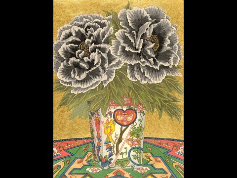 Black Peonies | Japanese Woodblock Print for Sale