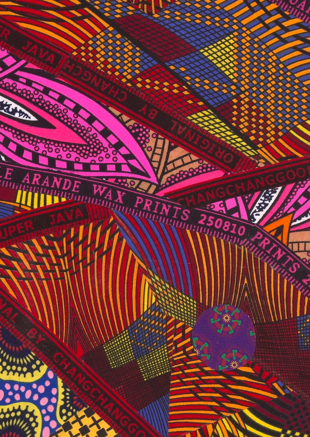 Vibrant Ebony Blended Ivory artwork featuring dynamic abstract patterns and bright colors inspired by South African art.