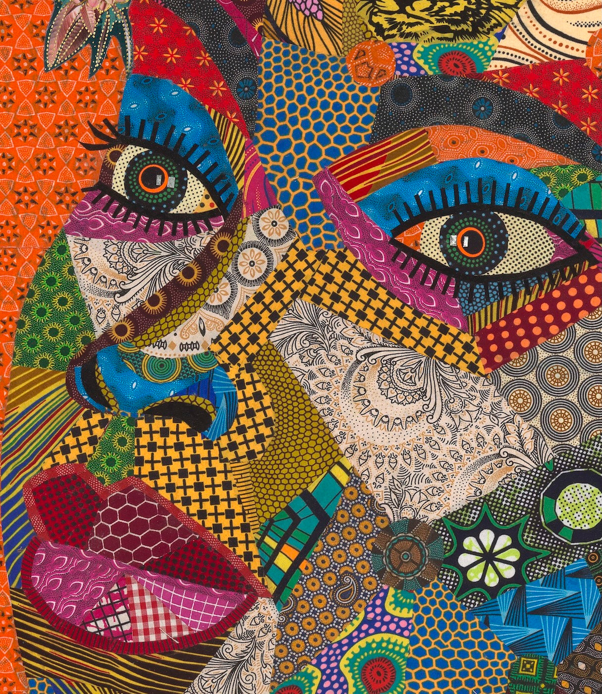 New Sensation artwork showcasing vibrant colors and patterns inspired by South African art, featuring local scenes from Soweto.