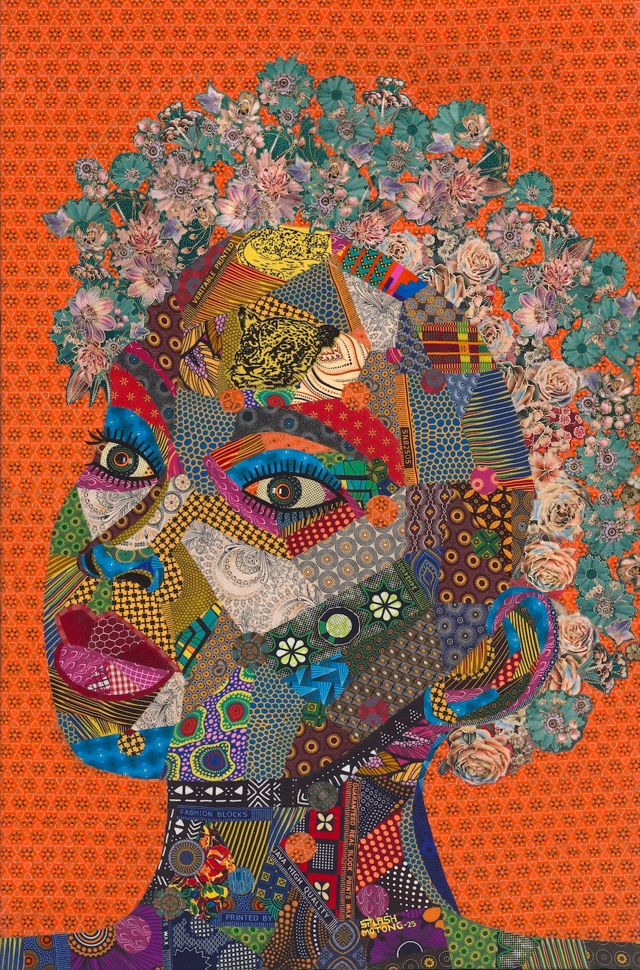 New Sensation - vibrant Shweshwe fabric collage celebrating South African art and culture.