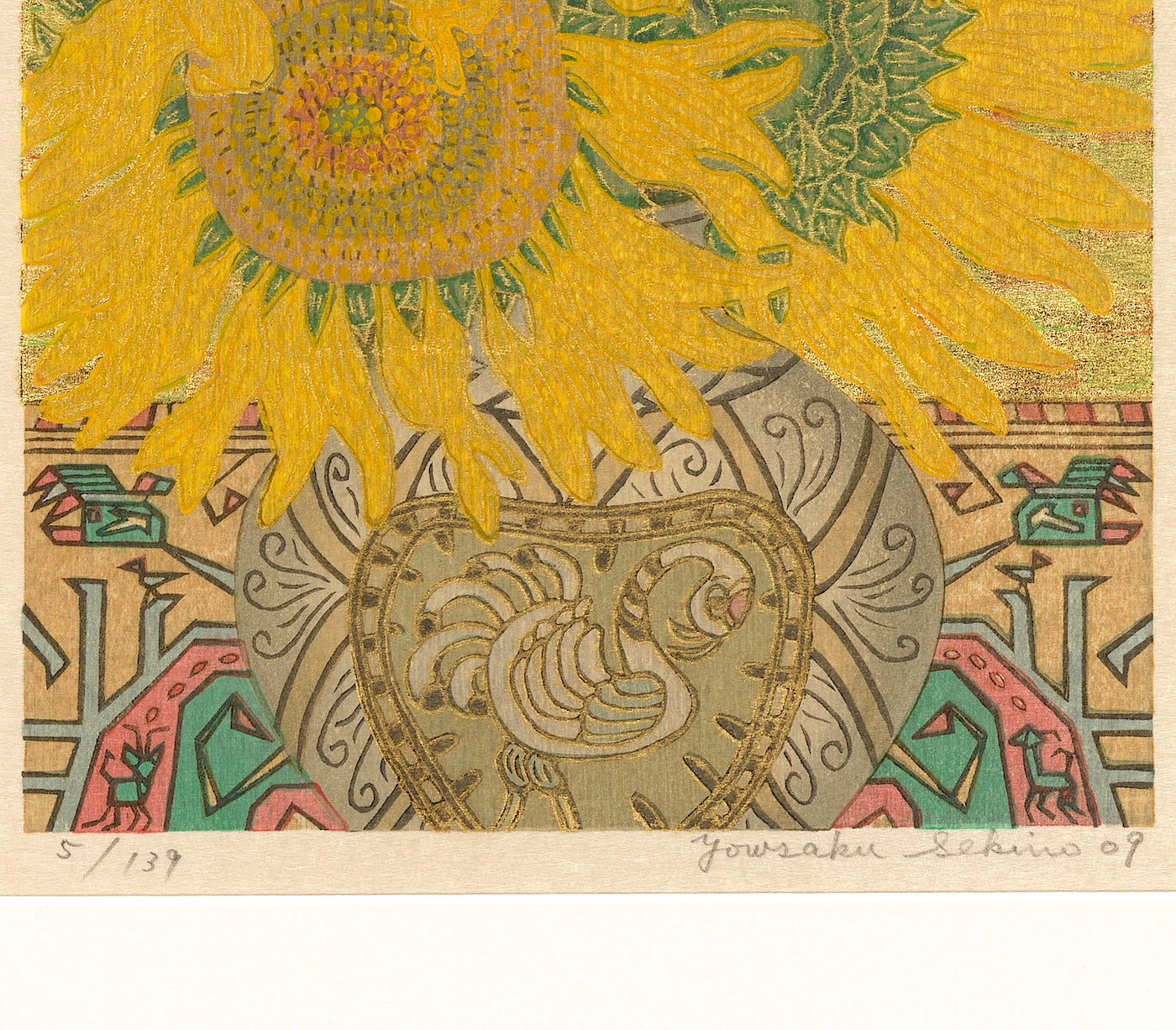 Bird and sunflower by Yowsaku Sekino, a vibrant still life painting showcasing Japanese art prints.