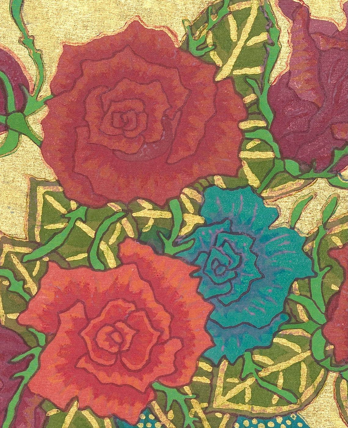 Roses in a Glass Vase, a still life painting featuring vibrant roses and intricate detailing in Japanese art prints.