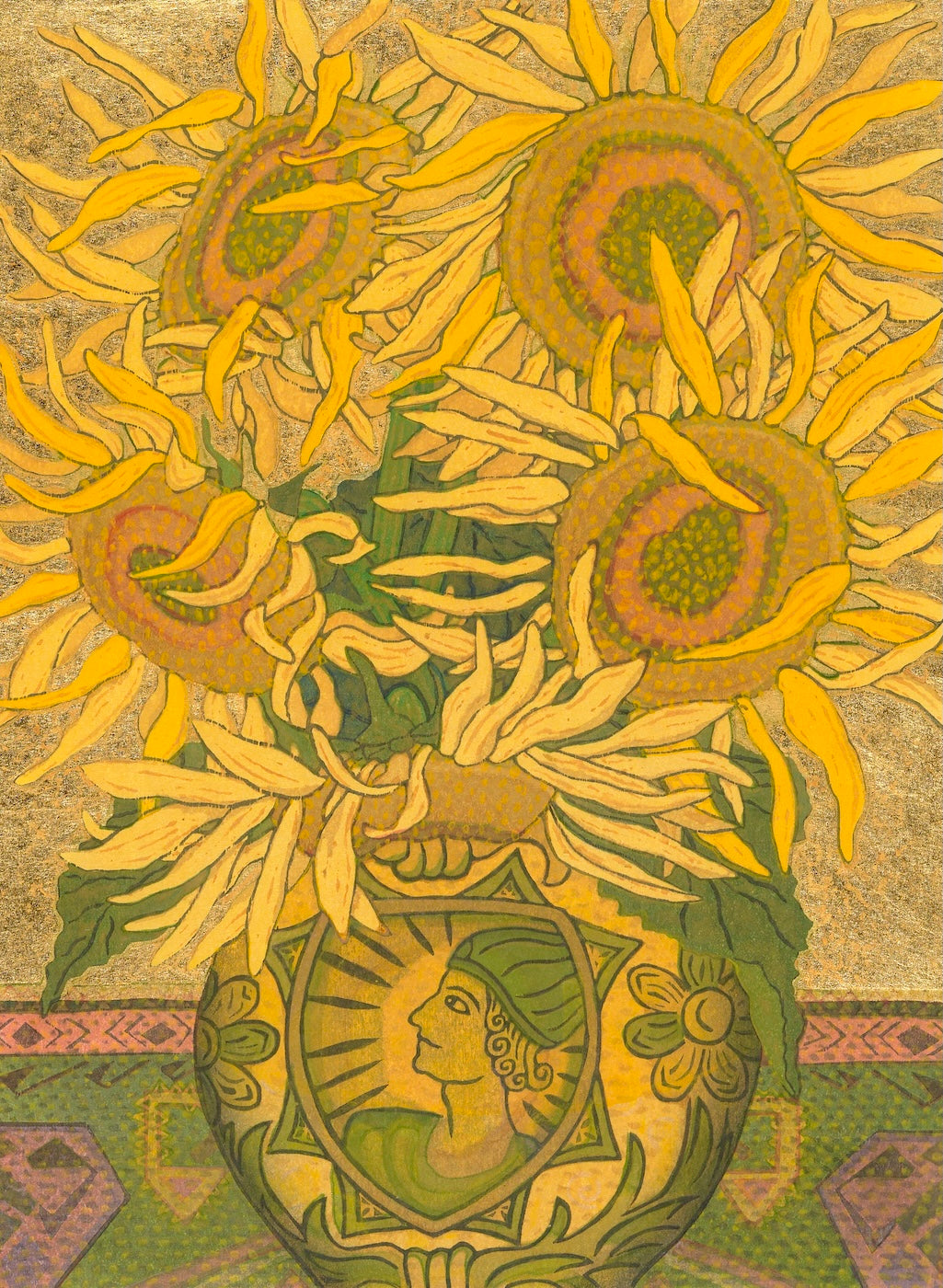 Yellow vase and sunflower in a still life painting by Yowsaku Sekino, showcasing Japanese art prints and vibrant colors.
