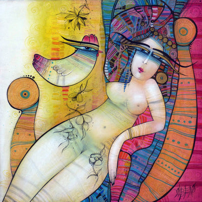 Albena Vatcheva art for sale. Cleopatre. Naked women listening to a bird