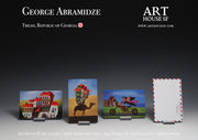 Dancing Houses art postcards by George Abramidze, featuring colorful Georgian architecture, displayed at Art House SF.