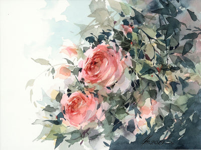 Watercolor garden art for sale by Inna Petrashkevich from Belarus. Roses