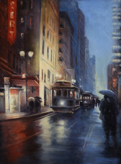 San Francisco cityscape art for sale by Carol Jessen.  Old san Francisco and Powell Street Trolley