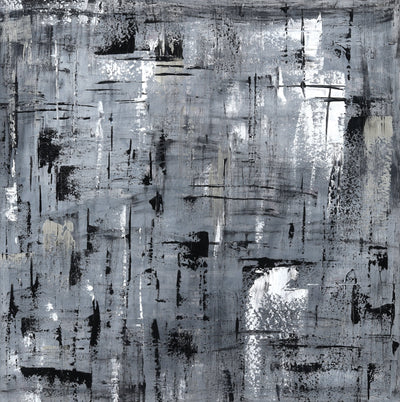 Abstract art by Icelandic artist for sale Iris Kristmunds. Silver, concrete, gray and dirt textures