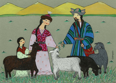 Kazakh Art. Original Kazakh paintings for sale. A Day in the Pasture by GaBo Kussainov at Art House SF. Pastel on paper