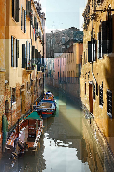 Pep Ventosa Cubist photography, aluminum panel for sale. Rio de la Madoneta canal in Venice.