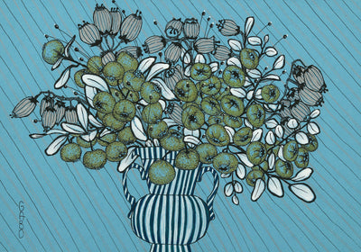 Kazakh Art. Original Kazakh paintings for sale. Blueberry Field Bouquet by GaBo Kussainov at Art House SF. Pastel on paper